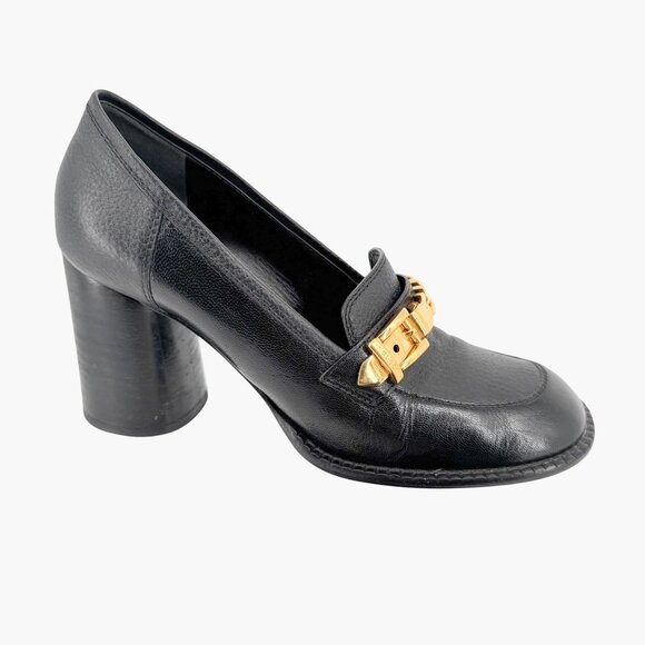 Gucci Sylvie Loafer Pumps EU 39 US 9 Black Leather Chain High Block Heel Shoe - Picture 8 of 12